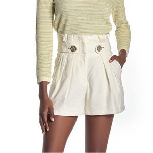 VERONICA BEARD Gwen white linen blend paper bag waist shorts with buttons sz 10